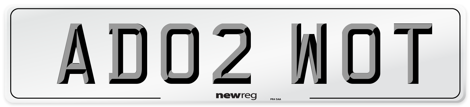 AD02 WOT Number Plate from New Reg